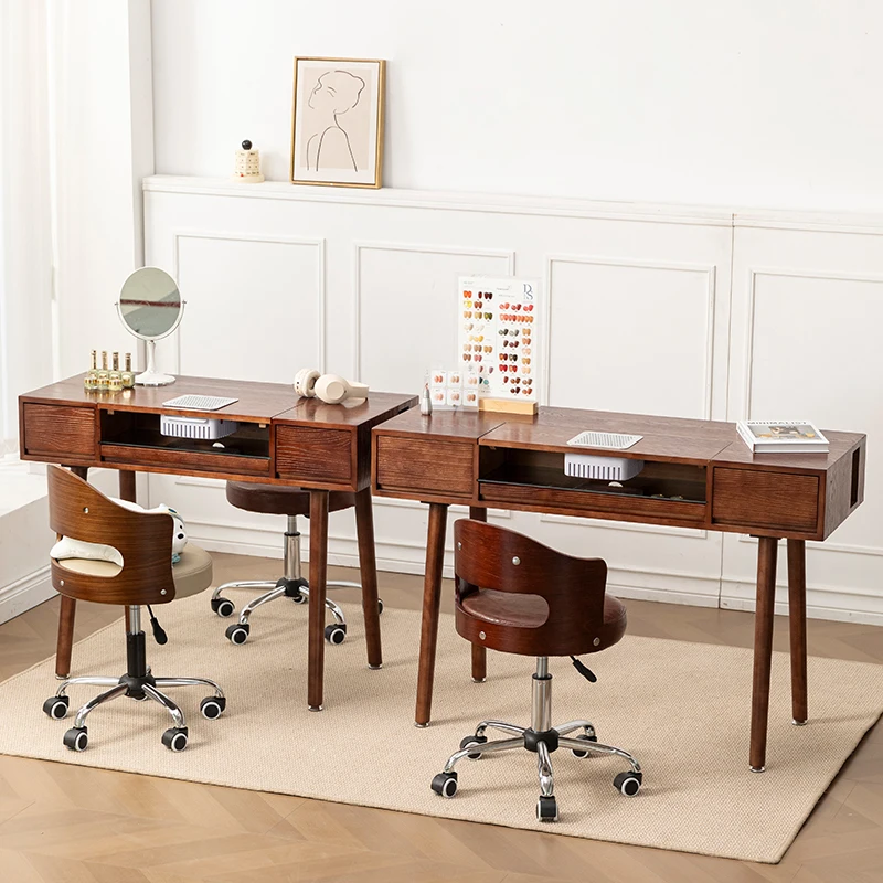 Wooden Professional Nail Table Dust Collector Designer Salon Nail Desk Beauty Workstation Stolik Do Manicure Furniture Salon