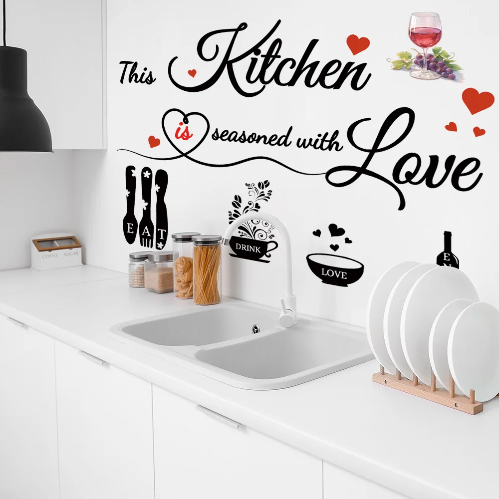 home decoration self adhesive love kitchen wall sticker removable kitchen wall art decal image 2