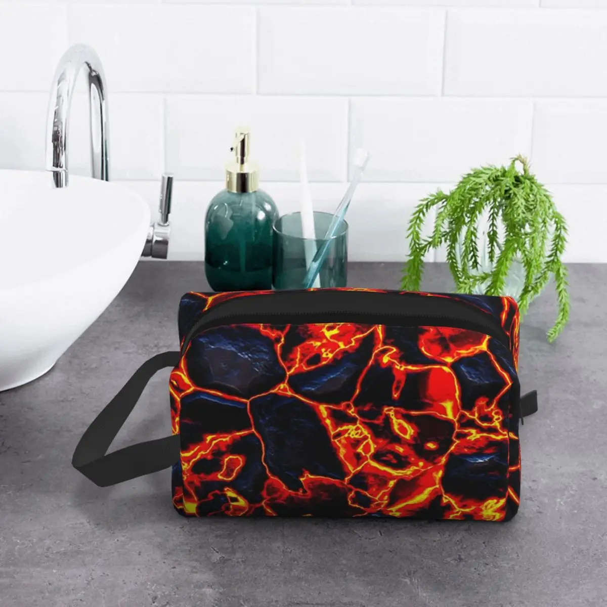 Magma Volcano Lava Fire Makeup Bag Cosmetic Organizer Storage Dopp Kit Toiletry Cosmetic Bag for Women Beauty Travel
