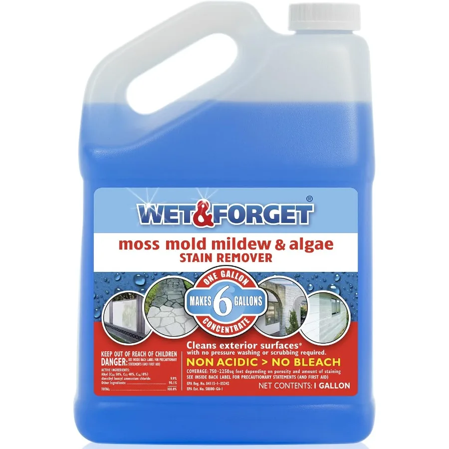 Wet & Forget Moss, Mold, Mildew, & Algae Stain Remover Multi-Surface Outdoor Cleaner Concentrate, Original, 128 Fluid Ounces