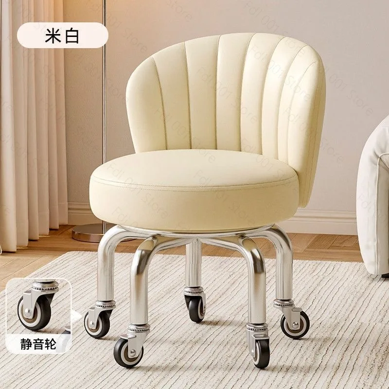 Thickened universal wheel stool adult with backrest family chair ultra-quiet iron frame pulley low stool manicure sewing stool