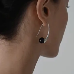 VENTFILLE 925 Sterling Silver Black Agate Earring for Women Girl Design Personality Minimalism Jewelry Gift Dropshipping