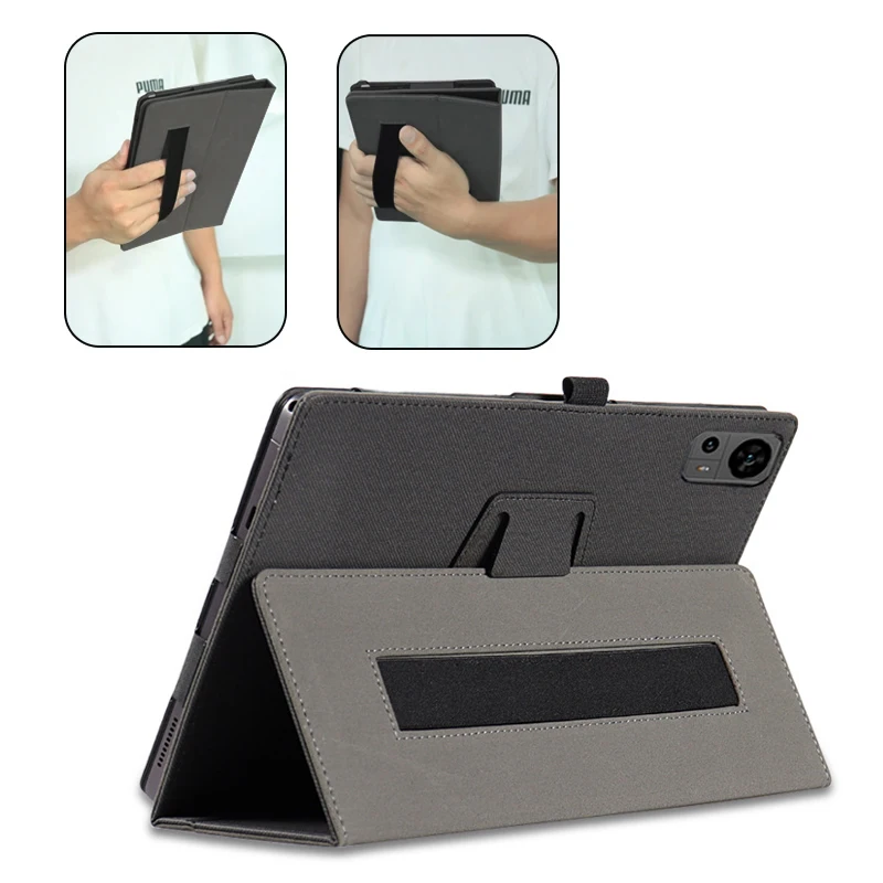 for Teclast T60 Cases Fabric Texture PU Leather Magnet Flip Sleeve Foldable Stand Shockproof Pouch with Pen Belt Wristband
