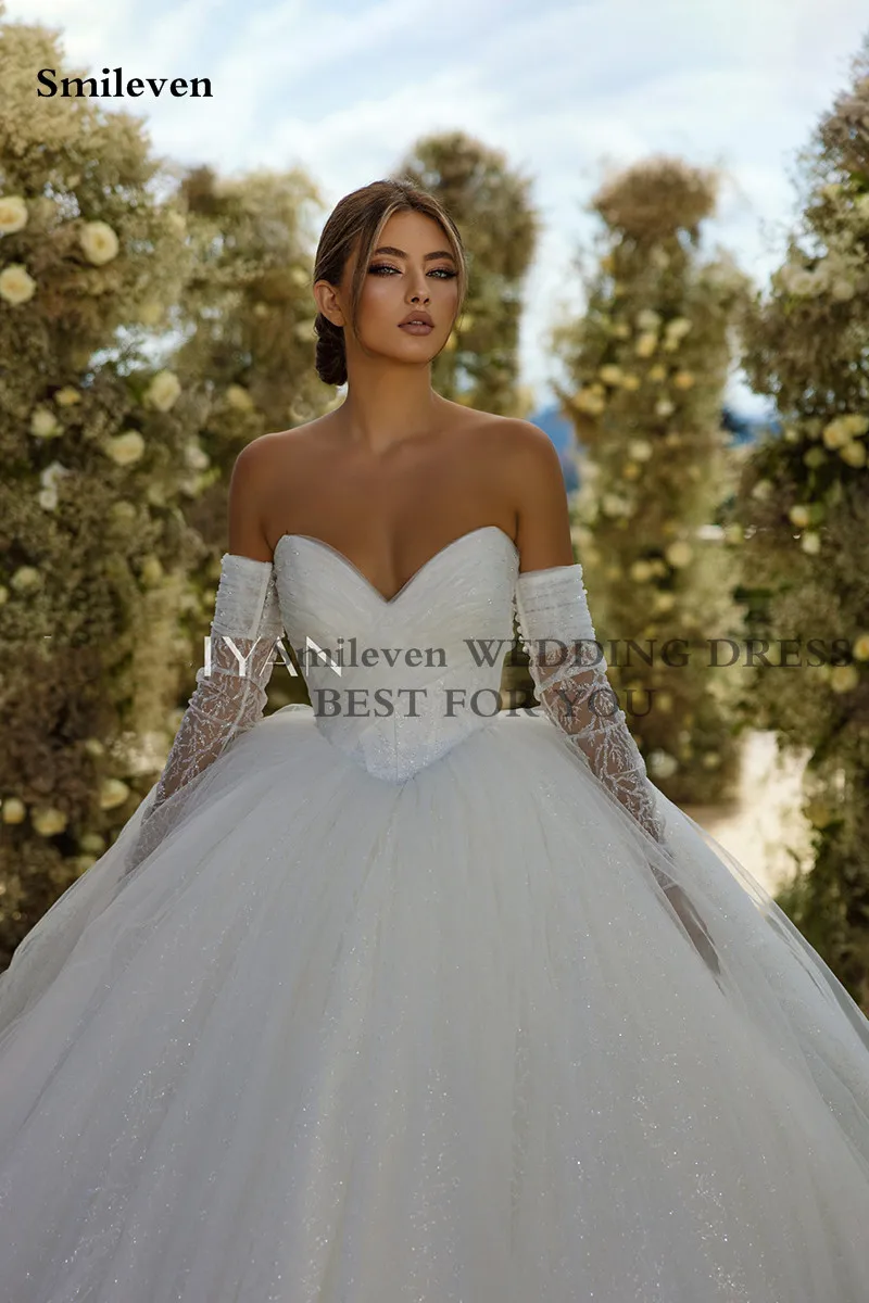 Smileven abito da sposa senza spalline abiti da ballo senza maniche Glitter Tulle abiti da sposa Robe De Mariee Boho abiti da sposa 2023