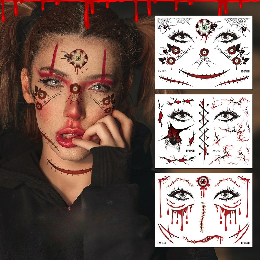 

Новые наклейки для татуировок со шрамом на Хэллоуин, имитация накладных ран на лице, наклейки ужасов, наклейки для лица, водонепроницаемые наклейки для макияжа