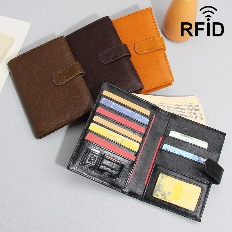 Unisex Genuine Leather Passport Holder RFID Blocking Travel Wallet Multi Card Slots ID Document Organizer with Snap Closure 2026