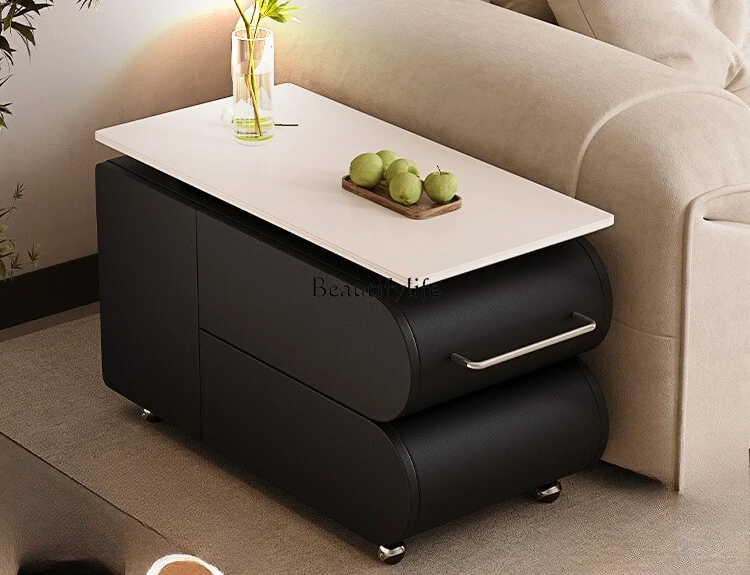 

Movable coffee table rock slab lift cart Italian minimalist art small coffee table