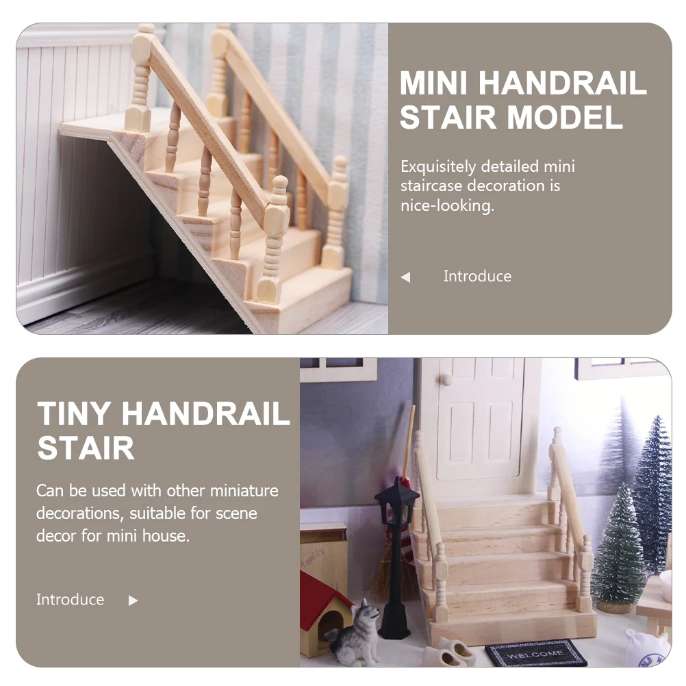 เฟอร์นิเจอร์บ้านมินิไม้ Handrail บันไดฉากขนาดเล็กขั้นตอนรุ่น Dollhouses บันได DIY