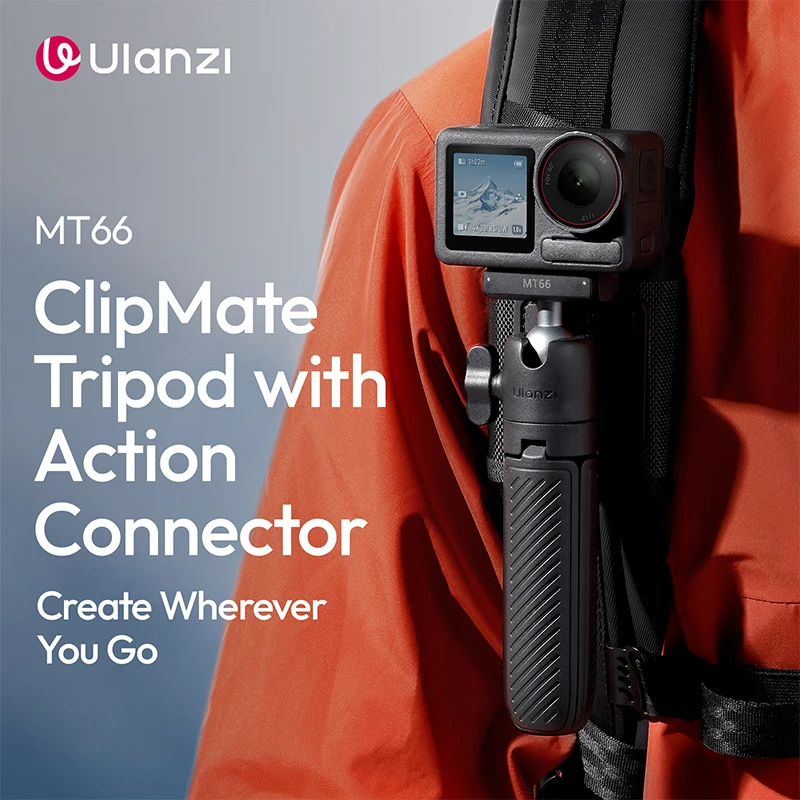 Statyw Ulanzi MT66 ClipMate z mocowaniem Action Camera, statyw/selfie stick z paskiem na rzep do podróży — zdjęcie produktu 2