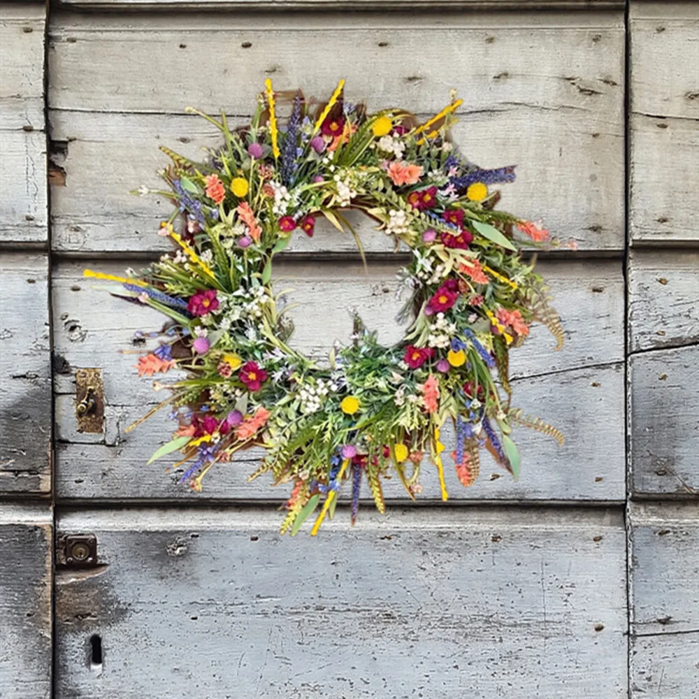 Front Door Decorations,Versatile Decor Farmhouse Colorful Cottage Wreath,Spring Floral Wreath Decorated with Lavender Daisy and