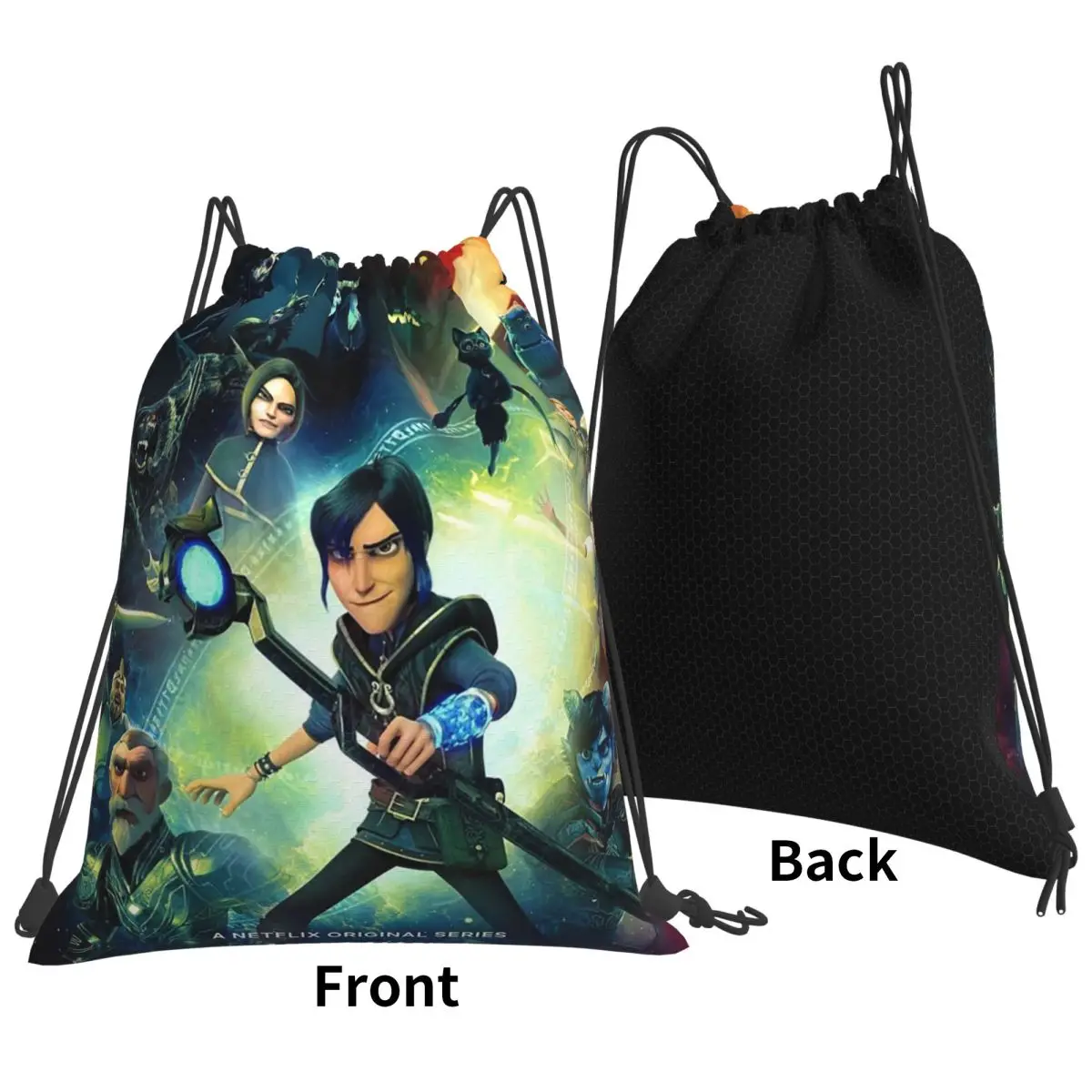 Trollhunters dos desenhos animados mochilas casuais portáteis sacos de cordão sapatos saco sacos de livro para homem mulher estudantes