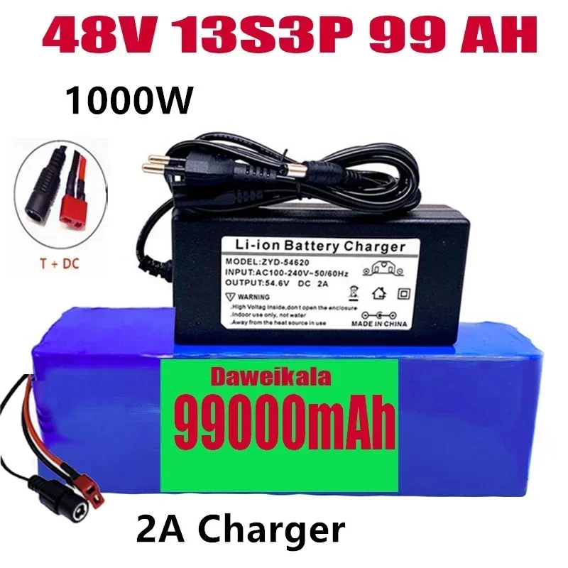 48V99999Ah 1000w 13S3P XT60 48V Lithium ion Battery Pack 99999mah For 54.6v E-bike Electric bicycle Scooter with BMS+charger