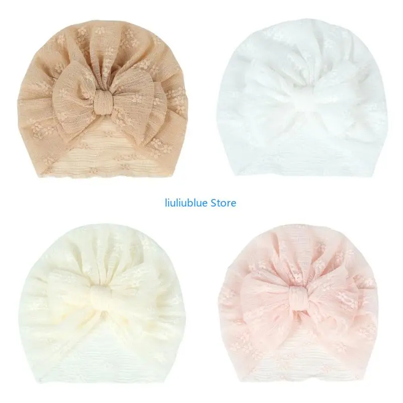 

Lovely Newborn Baby Girl Lace Cap with Bow Soft & Breathable Turban Headwrap Breathbale Cap for Hospital & Daily- Wear 62CF