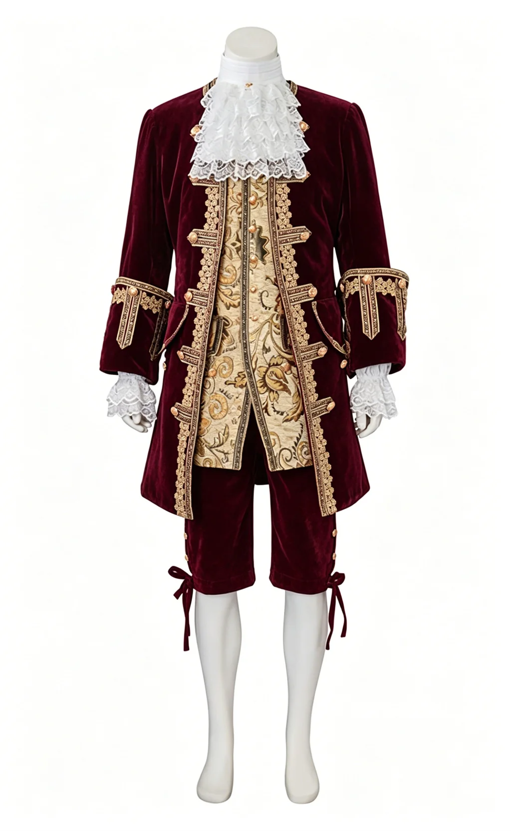 1770er Herren Rokoko Barock Hof Aristokratischer König Prinz Cosplay Roter Anzug Louis XVI Ära Luxuriöses Besticktes Herrenkleid