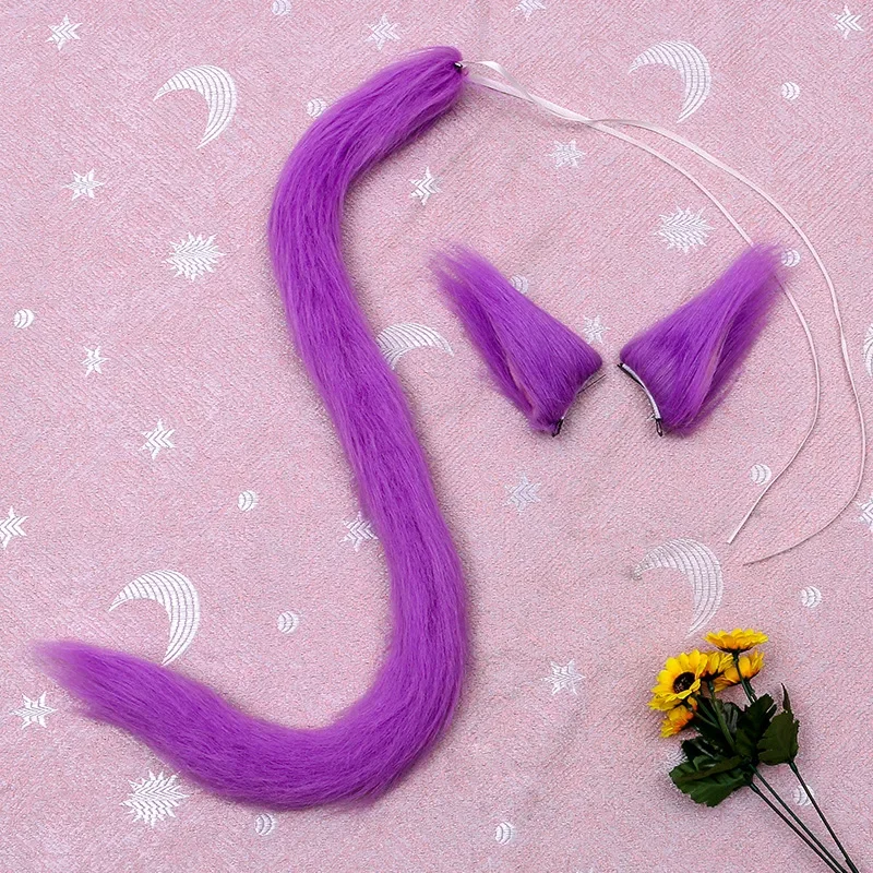 Cat Fox Ears Tail Furry Animal Headband  Props Birthday Party Fancy Dress  Accessories Anime Costume Cosplay Halloween
