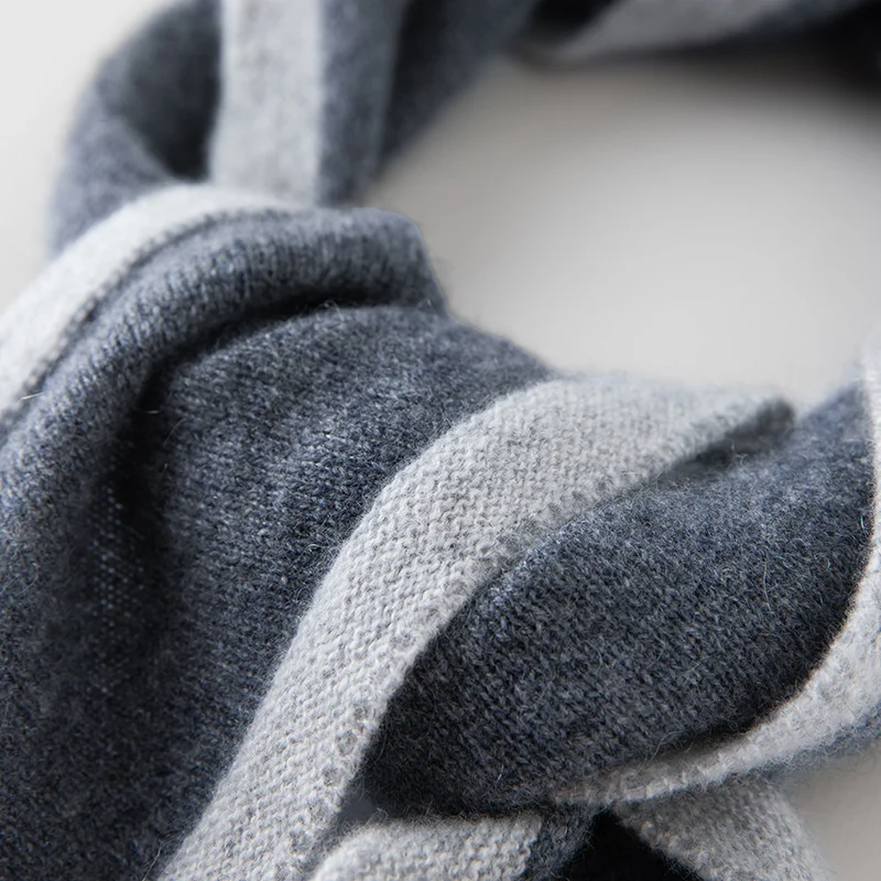 Women's High-Quality 100% Pure Cashmere Small Scarf Fashionable Warm Neck Protection Striped Contrasting Knitted Accessory