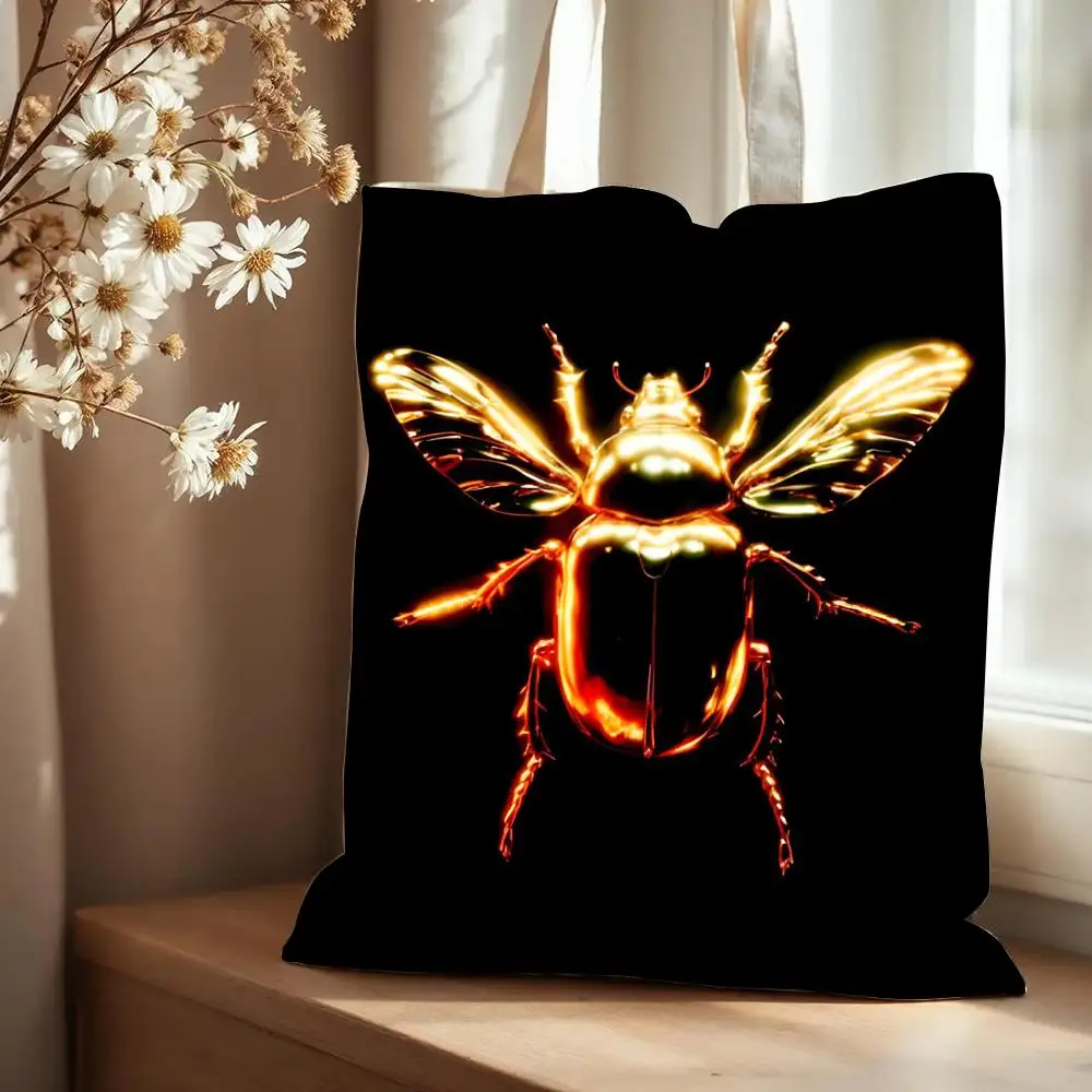 Golden Insect Storage Bags Canvas Tote Bag Large Capacity Double-Sided Print Reusable Shopping Bag Eco-Friendly Shoulder Bag