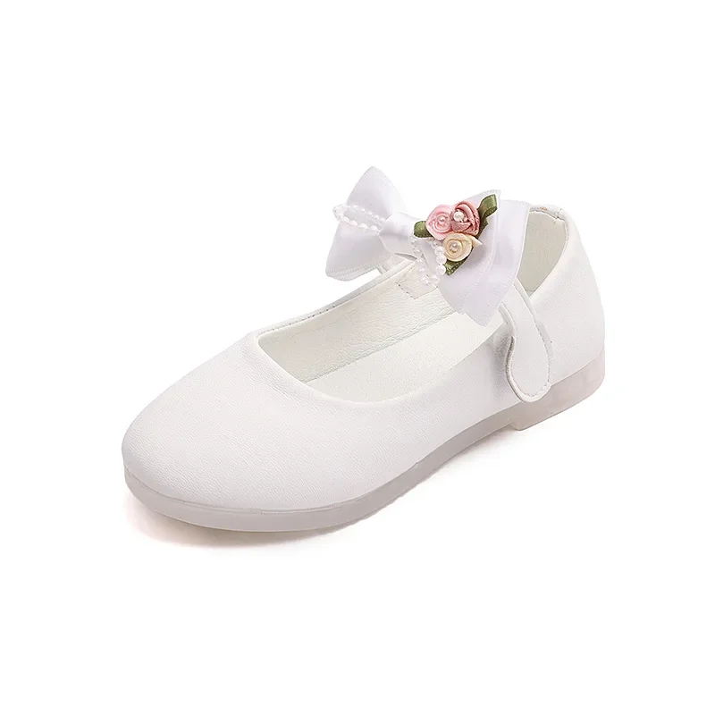 2025 primavera crianças sapatos moda versátil menina vestidos de festa sapatos de couro elegante flor arco sapatos de couro Туфли Для Дев®чки