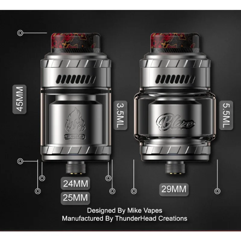 الأصلي Thunderhead Creations Blaze Solo RTA خزان البخاخة لفائف واحدة 3.5 مللي/5.5 مللي الزجاج العلوي ملء السجائر الإلكترونية Vape