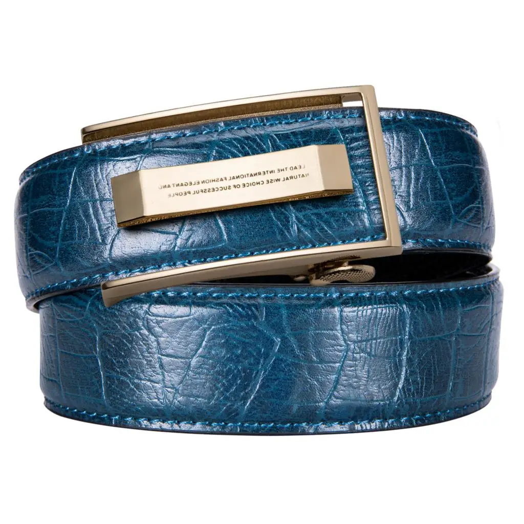 2020 New Fashion Blue Crocodile Leather Belts for Men Waist Fashion Cowboy Jeans Casual Leather Belts Automatic Gold Buckle belt