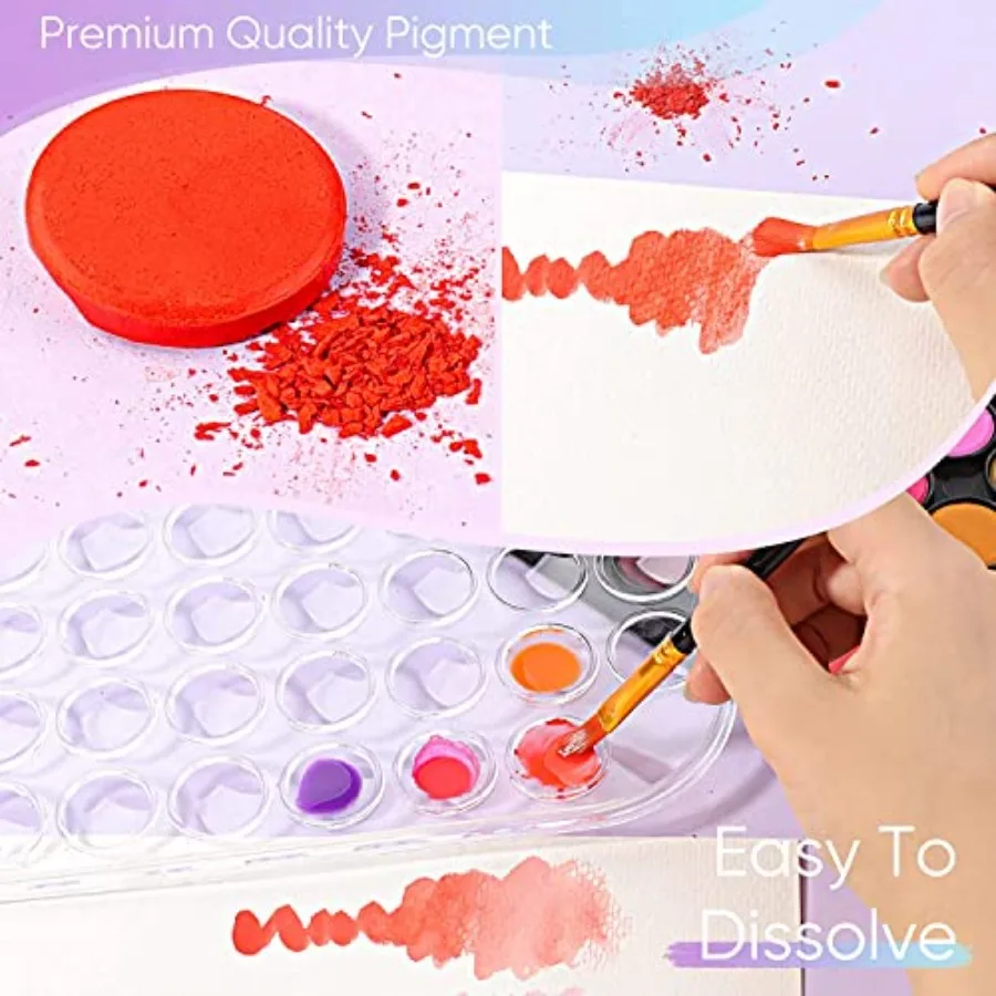 Paint Set, 48 Colors Non-toxic Watercolor Paint with a Brush Refillable a Water Brush Pen and Palette, Washable Water Color Pai
