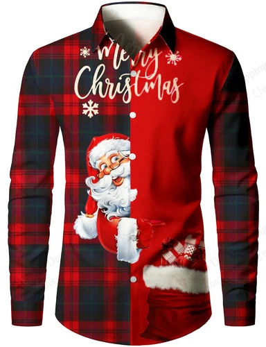Camisa de manga larga de Navidad de Papá Noel para hombre, camisa con estampado 3d de alce y Reno, camisas casuales de moda para hombre y mujer, blusa, ropa de Navidad