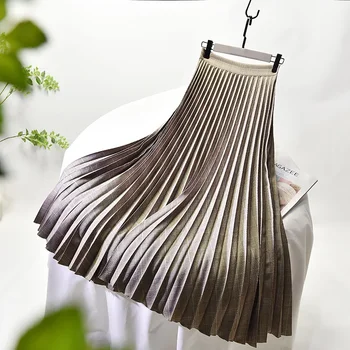 薄見えプリーツスカート 2024 新ハイウエスト A ラインスカートミドル丈ビッグサイズチェック柄スカートロングプリーツスカート丈 75-90 センチメートル