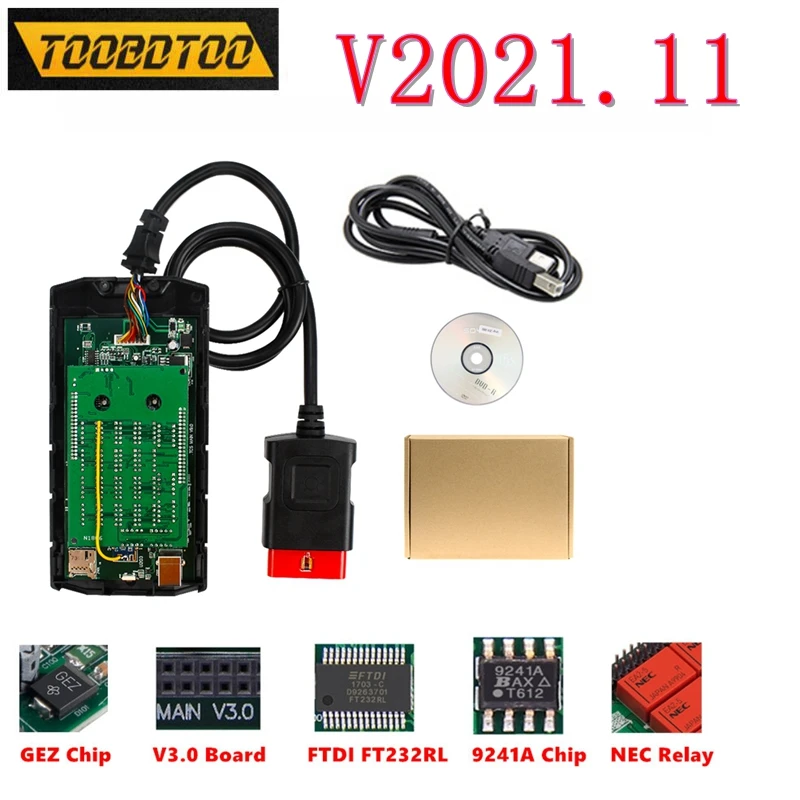 

30pcs 2021.11 Real V3.0 Green Double Board 9241A NEC Relay Chip FTDI TCS Multidiag PRO Car&Truck 2017.R3 NEW VCI