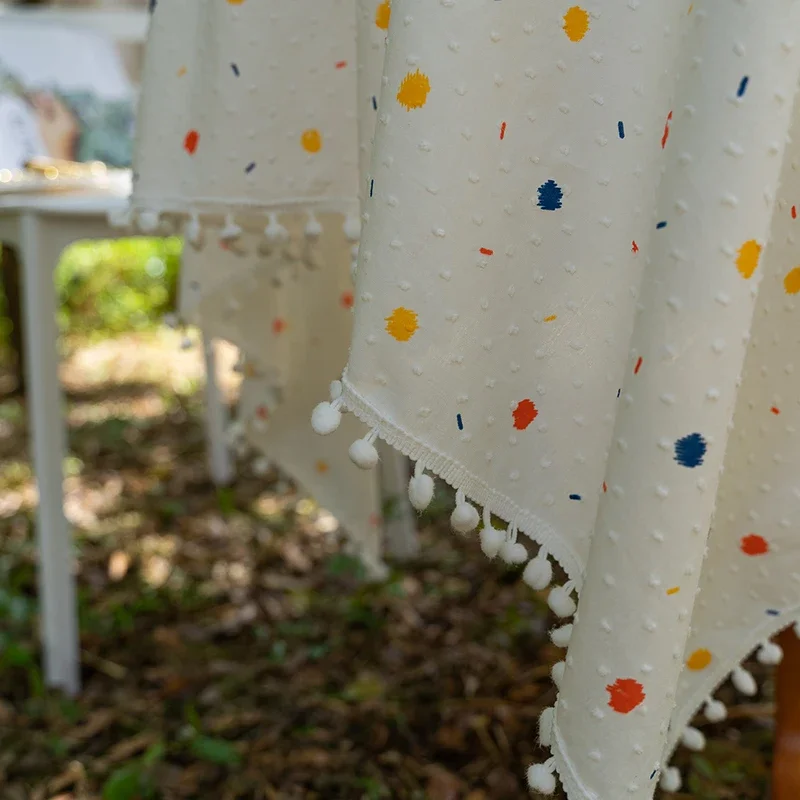 Manteles redondos con borlas y Pompón, cubierta de mesa de tela de algodón a prueba de polvo para sala de estar, cocina, Picnic, comedor, decoraciones de mesa