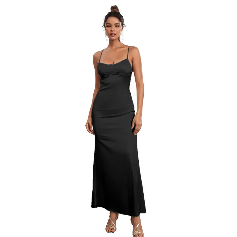 Wpnaks Frauen Long Slip Kleid Abend party Sommerkleid ung schick und elegant einfarbig ärmelloses, rücken freies, schlankes Kleid