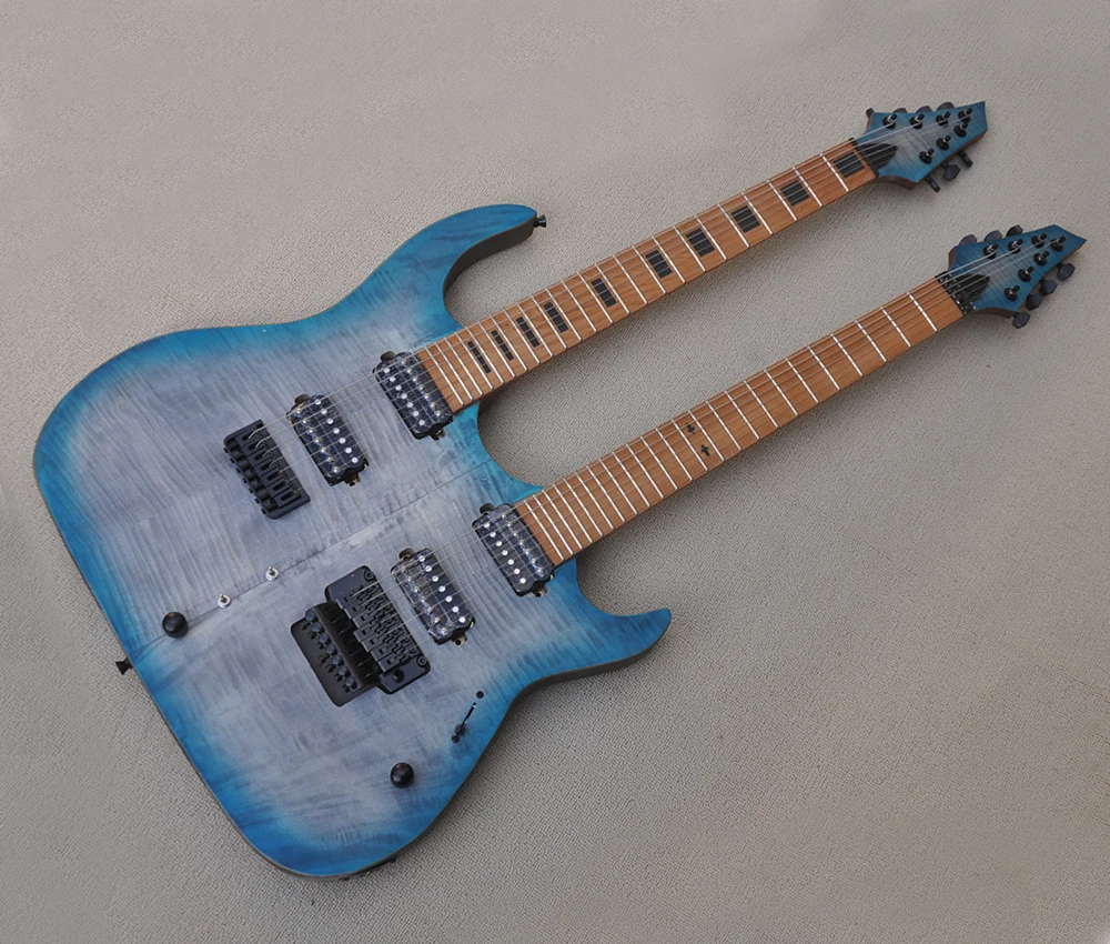 

6+6 Strings Neck-thru-body Double Neck Electric Guitar with Walnut Body,Rosewood Fretboard,Flame Maple Veneer