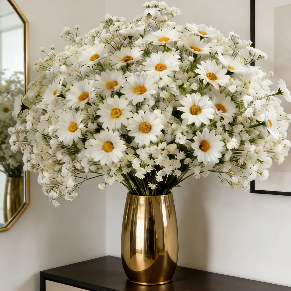 32-teiliges Künstliches Weißes Gänseblümchen- und Schleierkraut-Blumenset, Kunstblumen-Bouquet für DIY Heim-, Büro- und Hochzeitsdekoration 2026 – Detail 3
