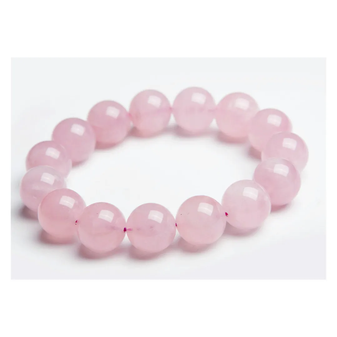 

14mm Natural Pink Rose Quartz Bracelet Jewelry For Women Lady Men Gift Clear Crystal Round Beads Stone Gemstone Strands AAAAA