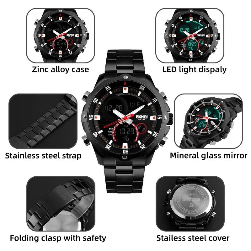 SKMEI 2016 New Watches Men Luxury Brand Fashion Casual Business Sports Wrist watches Dual time Digital Analog Quartz Watch