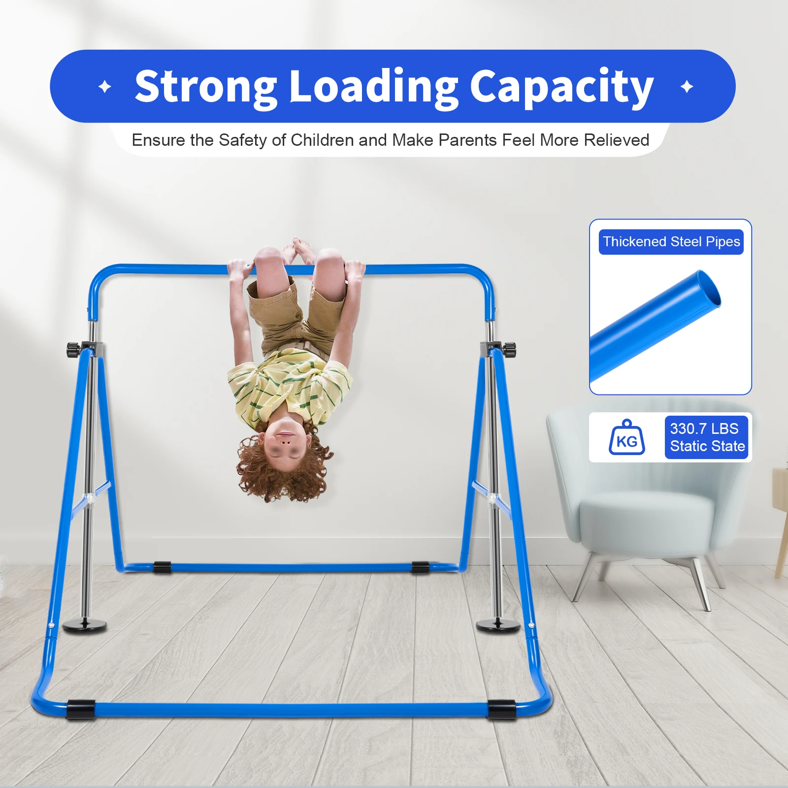 Barra da ginnastica rosa/blu 5 Barra orizzontale pieghevole ad altezza regolabile Attrezzatura da ginnastica domestica Pull-up su barre parallele