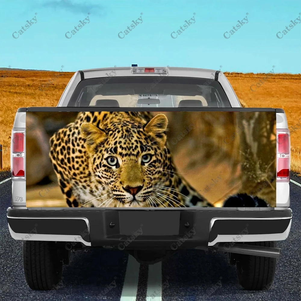 Animal Watching Leopard Car Accessories Tail Trunk Protect Vinly Wrap Sticker Decal Hood Engine Cover for SUV Pickup Truck