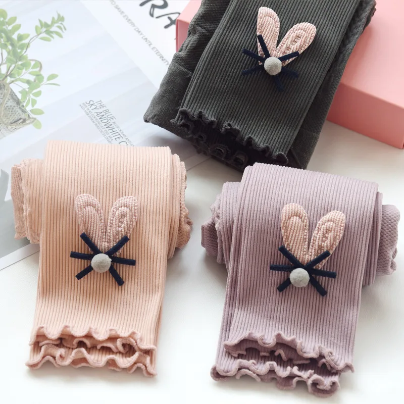 Korean girl cute rabbit leggings spring and autumn cotton cotton elastic tight pants suitable for 2-8 year old children's pants