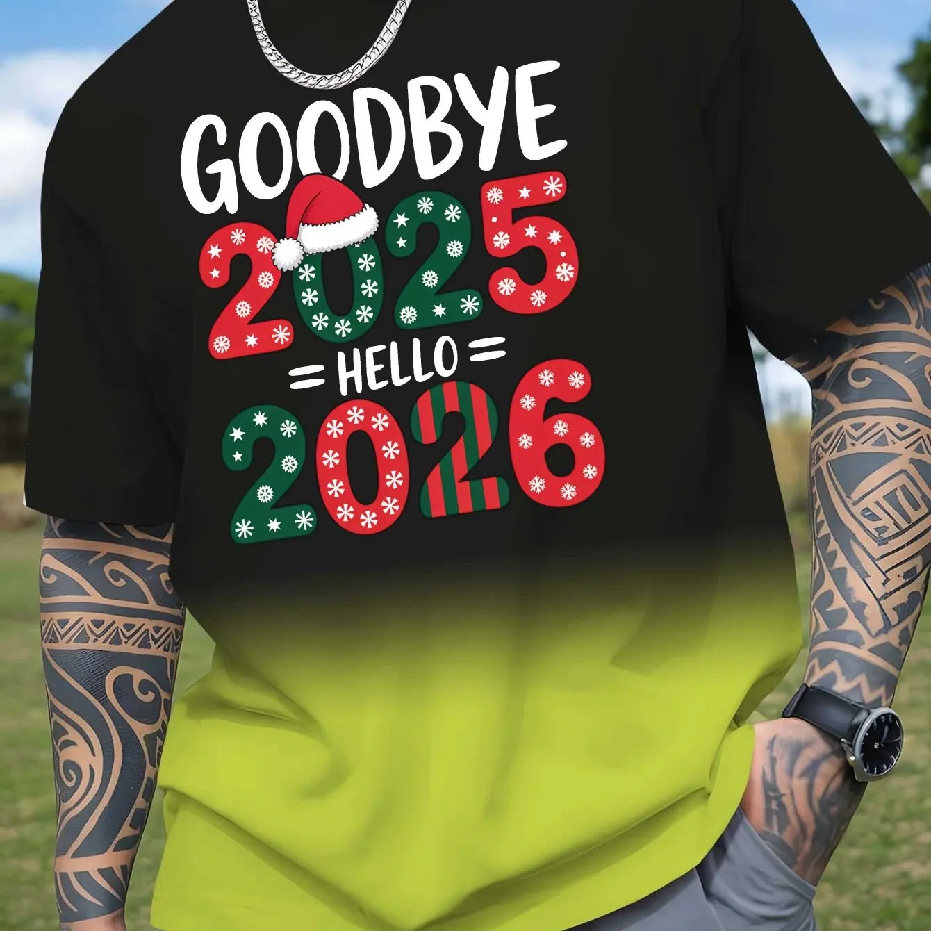 وداعا 2025 مرحبا 2026 الرجال تي شيرت الترفيه موضة التدرج طباعة قصيرة الأكمام عيد الميلاد السنة الجديدة كرنفال حفلة الرجال الملابس