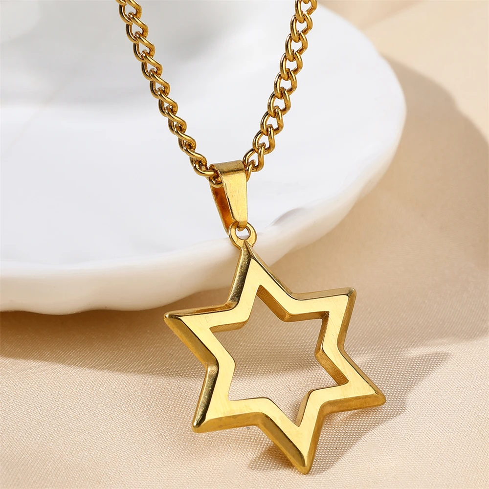Collares con colgante de Estrella de David para hombres y mujeres, joyería de moda, oro, plata, hueco, seis puntas, Megan, Hip Hop
