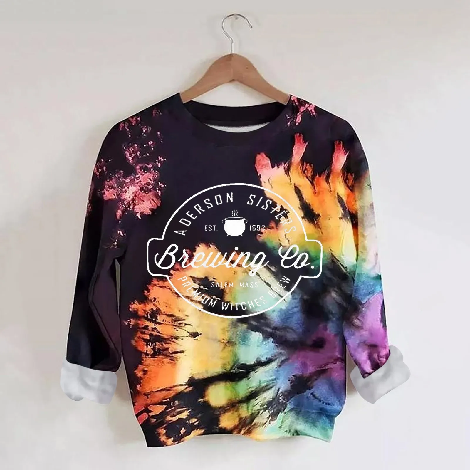 Tie-dye Print Hoodie Women Letter Sweatshirt Harajuku Long Sleeve Top Halloween Fashion Streetwear Oversized Hoodies Pullovers