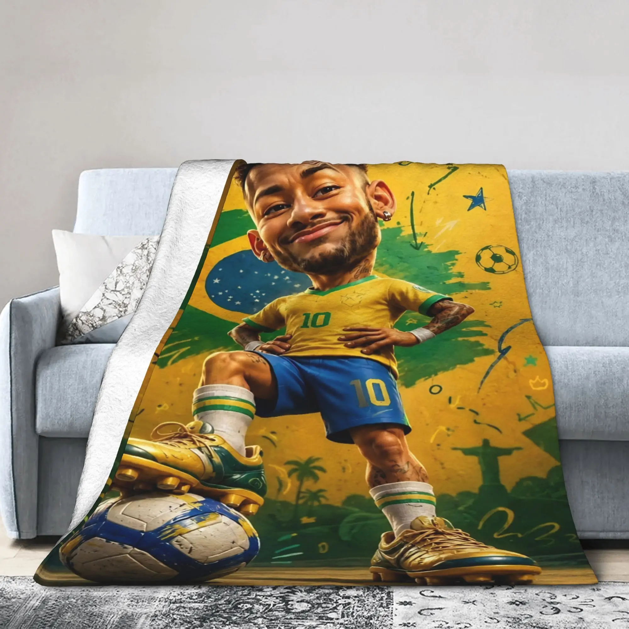 Brazil Soccer Football Player Number Ten Blanket Cover   Wool Throw Blanket Home Couch Decoration Ultra-Soft Warm Bedspreads