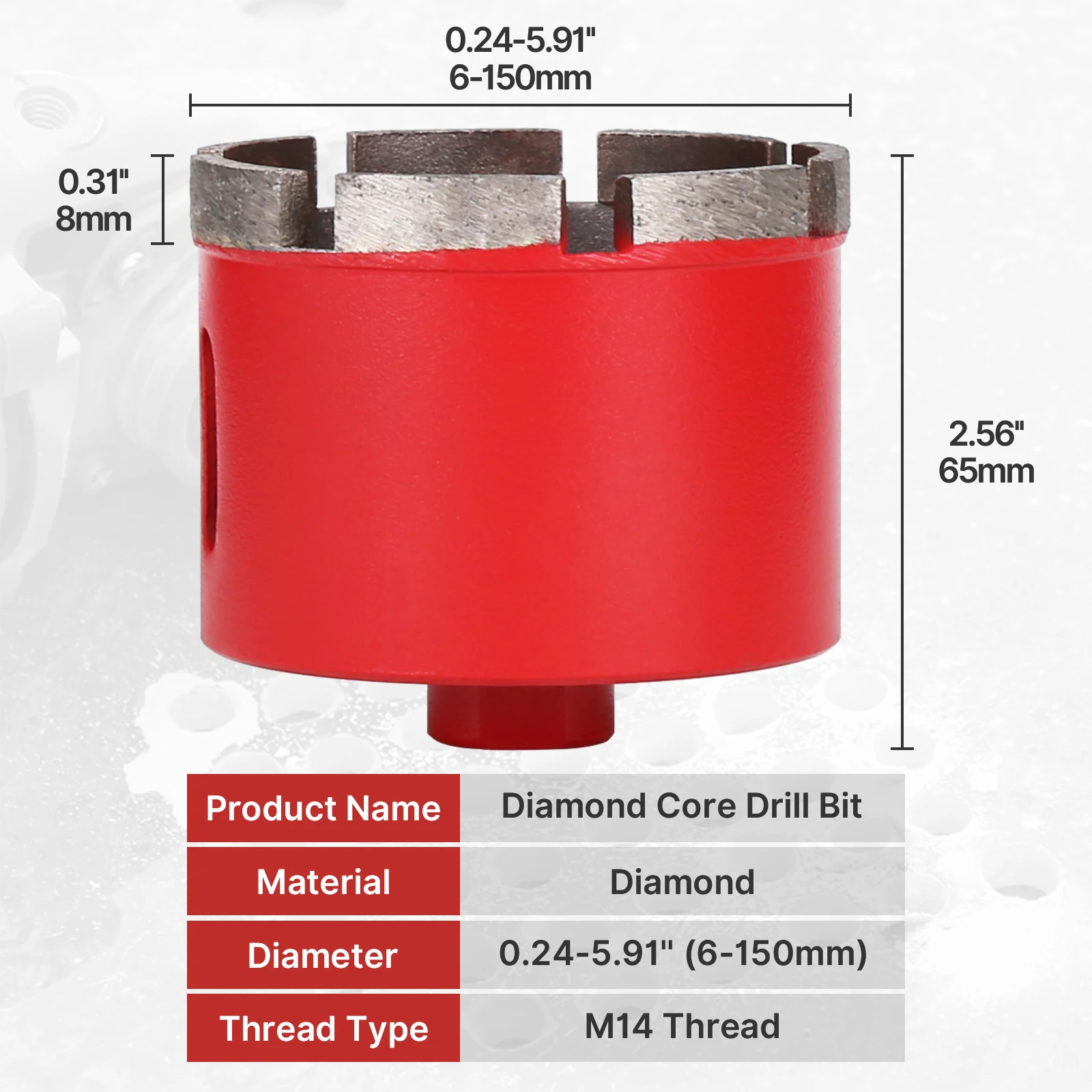 Versery 1PC 6-150mm M14 Sintering Core Bit Diamond Hole Saw Drill Bits for Marble Granite Brick Tile Ceramic Concrete Drilling