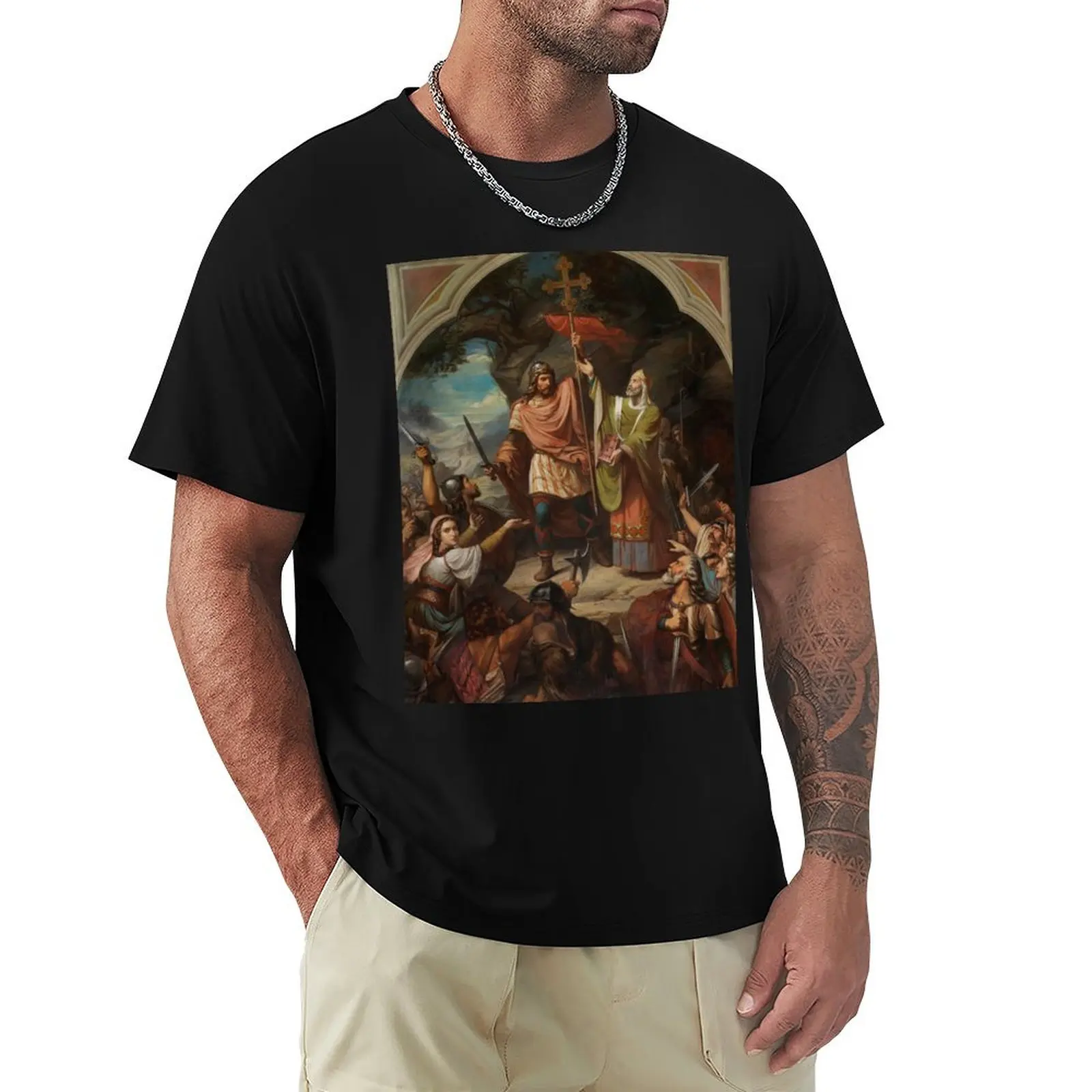 Batalla de Covadonga (1855) - Camiseta de manga corta de entrenamiento de secado rápido de Luis de Madrazo