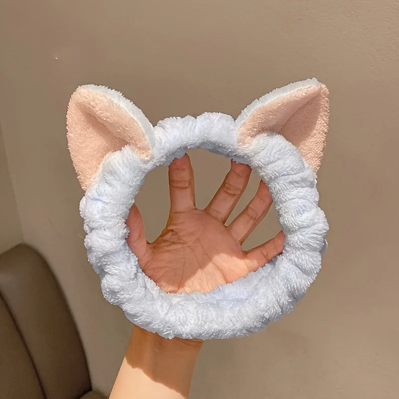 Cat Ear Shaped Coral Velvet Headband - Comfortable Skin Care Headband Suitable for Facial Masks and Makeup Skin Care