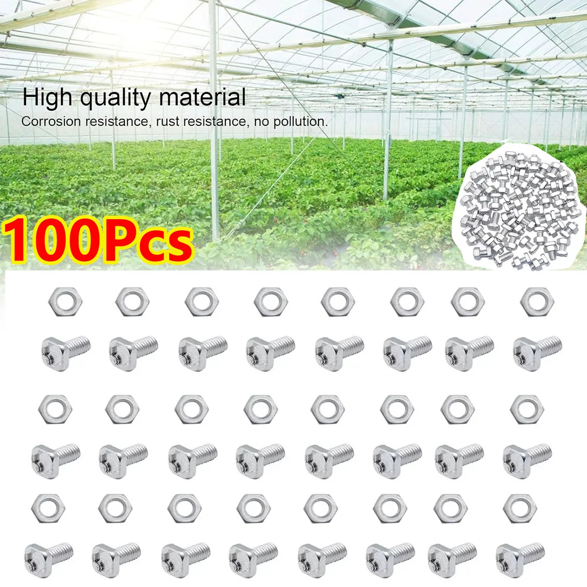 

100pcs Greenhouse Repair Kit Screw Aluminium Silver Color Nuts Bolt Set Removable Anti-Deform Nuts Kit Garden Tools Accessories