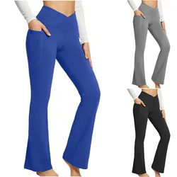 Women's Bootcut Yoga Pants Flare Leggings High Waisted Crossover Workout Lounge Bell Bottom Jazz Dress Pants