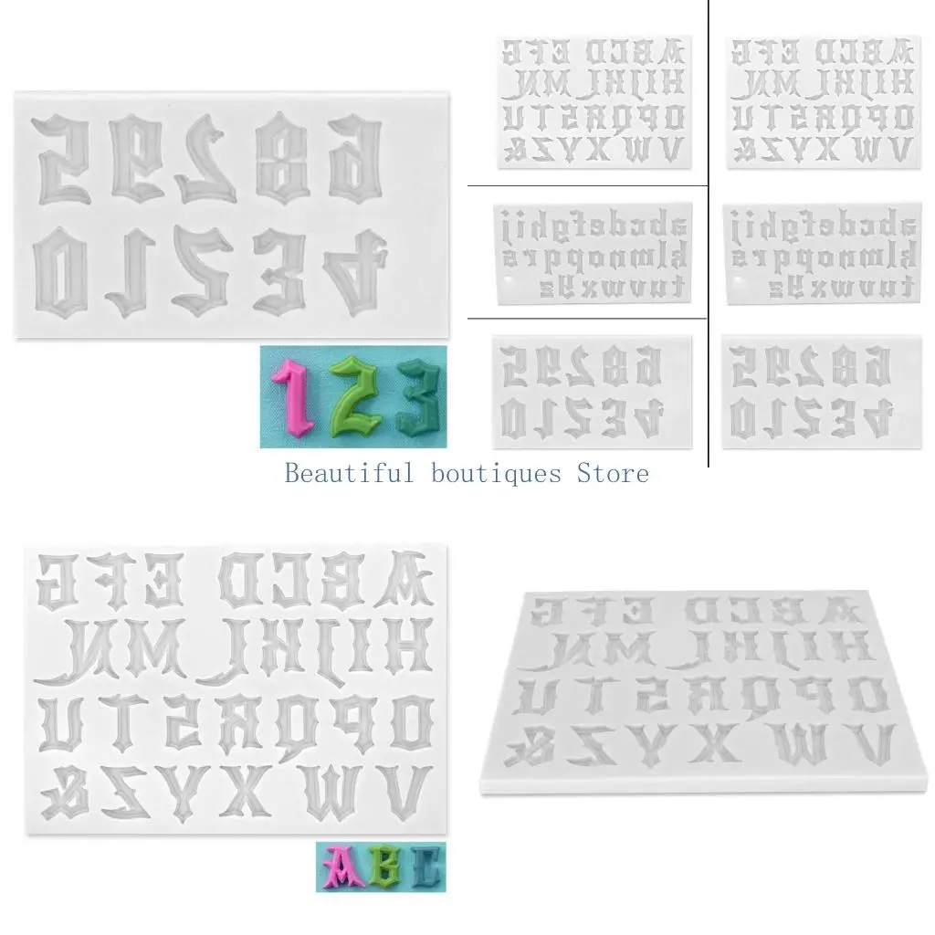 U4LF Gothic Font Letters Numbers Keychain Epoxy Resin Mold Handmade Alphabet Hanging Pendants Silicone Mould DIY Crafts Mould