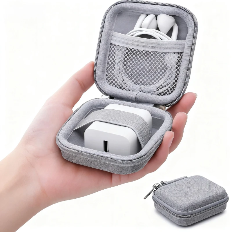Small Hard EVA Earphone Storage Bag, Portable Travel Zipper Organizer Case for USB Cables Charger,Mini Electronic Accessories