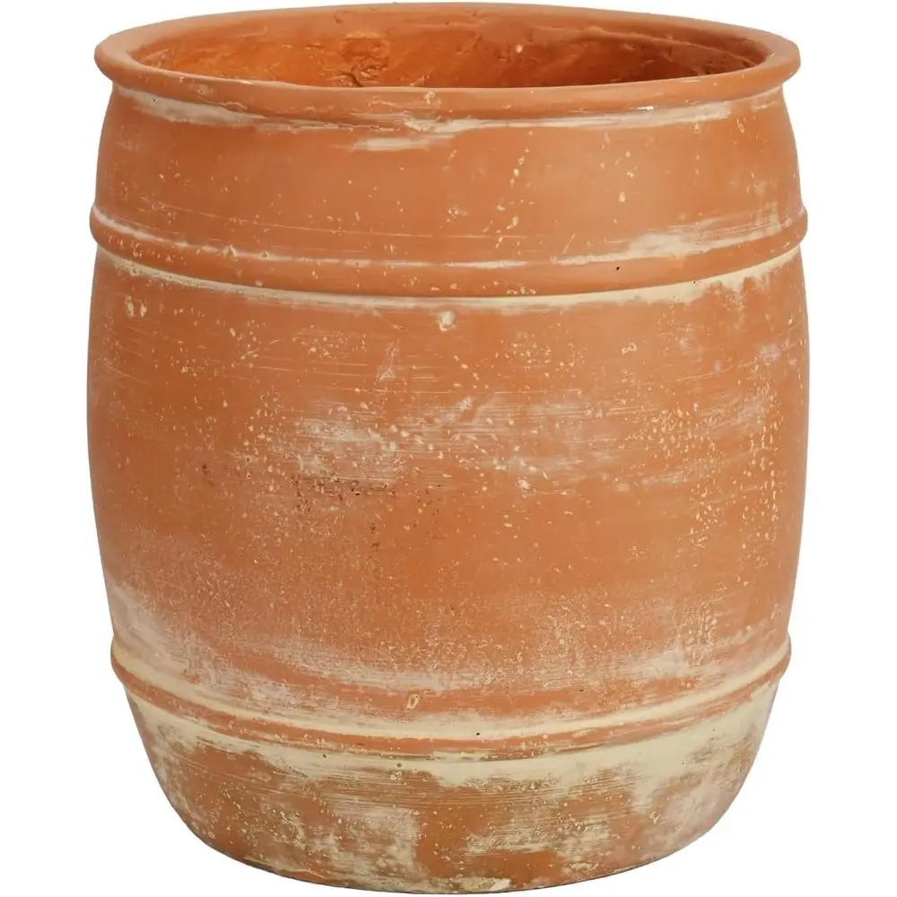 

11H x 9.5 Dia Aged Terracotta Planter Pot with Drainage, Rustic Vintage Style for Indoor Outdoor Garden Use