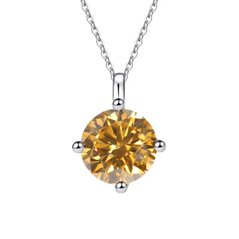 Multicolor 1 Carat Moissanite Four Prong Classic Pendant Fashion 925 Sterling Silver Necklace